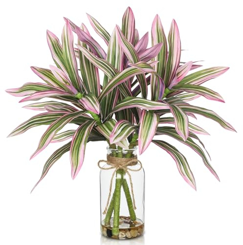 Oairse Faux Greenery Stems in Vase Dracaena Aritificial Plant in Glass Vase with Faux Water Stones 15.7 Small Potted Plants Arrangement Centerpieces for Farmhouse Kitchen Dinner Tables Greenery Decor