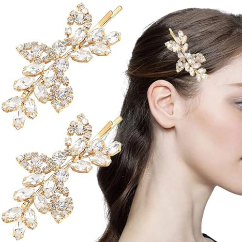 WUSJCOF 2 Pezzi Fermaglio Capelli Donna Elegante con Cristalli - Pinze per Capelli Vintage e Raffinate, Fermacapelli per Cerimonia, Feste, Matrimoni e Look Quotidiani