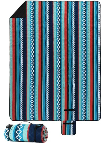 LIFERUN 200x300cm Maschinenwaschbar XXL Picknickdecke – Extra Groß Faltbare Picknick Blanket für 6-8 Personen, Stranddecke & Campingdecke mit Tragegriff, Grün Gestreift
