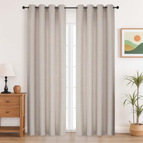 Simplebrand Linen Curtains 229CM Extra Long 2 Panels Set, Light Filtering Faux Linen Textured Soft Airy Window Door Curtains for Living Room Bedroom, Thick Modern Privacy Eyelet Drapes, 140Wx229L