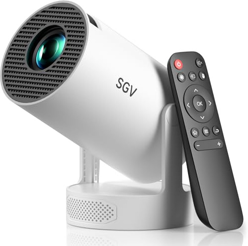 SGV Smart Mini Projector for Bedroom, 4K Supported Portable Projector with Android 12, Auto Keystone, WiFi 6 and Bluetooth 5.2, Home Theater, Outdoor and Phone