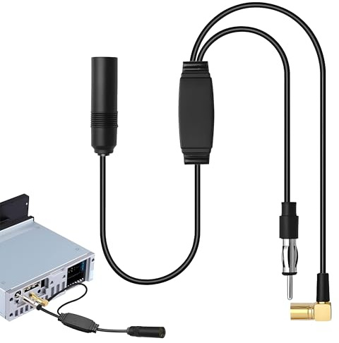 DAB Splitter Autoradio, DAB+ Antenne Splitter mit Verstärker, DIN Buchse zu DIN & SMB-Steckeranschluss, Kompatibel mit Pioneer, JVC, Kenwood, Blaupunkt, Alpine, Integrierte Verstärkung, 34.5 cm