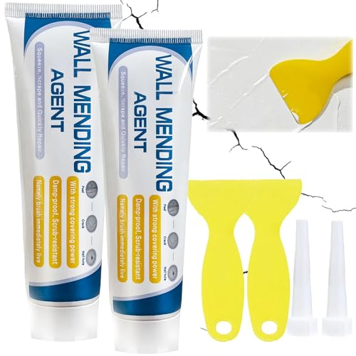Wall Filler Repair Kit 2Pack - Professional Drywall Mending Agent with Paste, Scraper for Holes, Cracks, Peeling Paint & Graffiti Removal