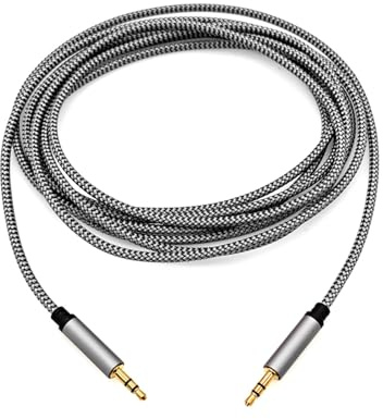 JZK 3M 3.5mm Aux Cable, Male to Male Stereo Jack, Nylon Braided Headphone Audio Cable, Aux Jack Audio Extension Cable for headphone, car stereo, for iPod, for iPhone, laptop