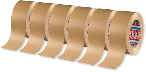 tesa tesapack 4713 Paketband im 6er Pack - Papier Klebeband zum Verschließen von Verpackungen, Recyclingfreundlich und Lösungsmittelfrei - Braun - 50 m x 50 mm