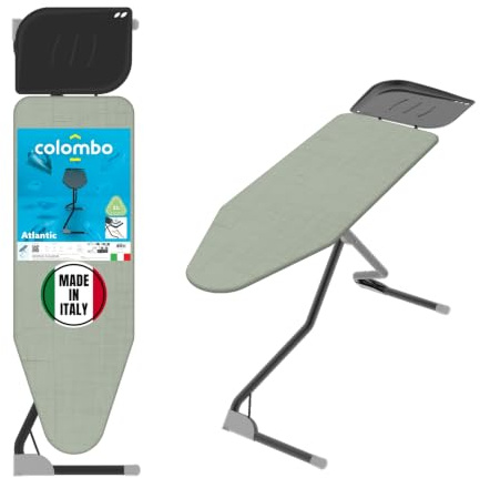 Colombo | Asse da Stiro Atlantic 130x44cm con Porta Caldaia Rinforzato | Tavola da Stiro Altezza Regolabile 71–95cm, Copriasse 100% Cotone Biologico | Ø35mm | Lino Beige | Made in Italy