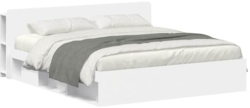 vidaXL Bettgestell mit Stauraum Weiß 180 x 200 cm Holzwerkstoff, Moderne Schlafzimmermöbel, rechteckiger Holz-Bettrahmen, praktische Aufbewahrung, minimalistischer Stil