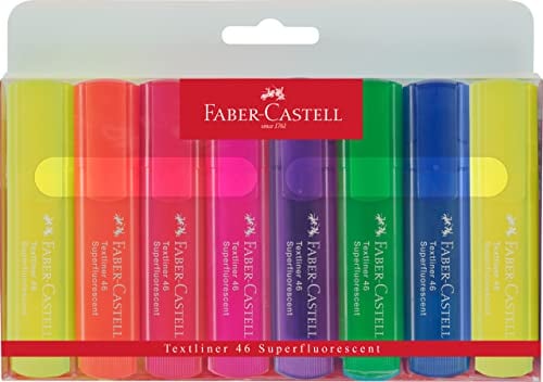 FABER-CASTELL 154662 - Textmarker Set TL 1546, 8er Etui, Neon Farben, mit langlebiger Keilspitze, Strichbreite 1 - 5 mm, nachfüllbar
