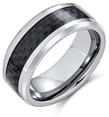 Bling Jewelry Geometrisches Muster Grau Schwarz Carbon Fiber Inlay Paare Titanium Hochzeit Band Ringe Für Männer Für Frauen Kompfort Fit 8Mm