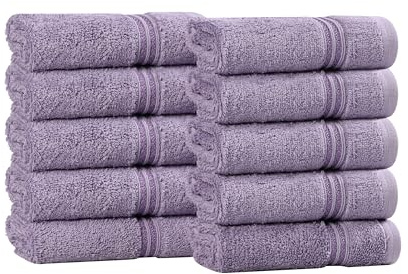 Superior Egyptian Cotton 10-Piece Face Towel Set , Small Towels For Facial, Spa, Quick Dry, Absorbent Towels, Bathroom Accessories, Guest Bath, Home Essentials, Washcloth, Airbnb, Royal Purple