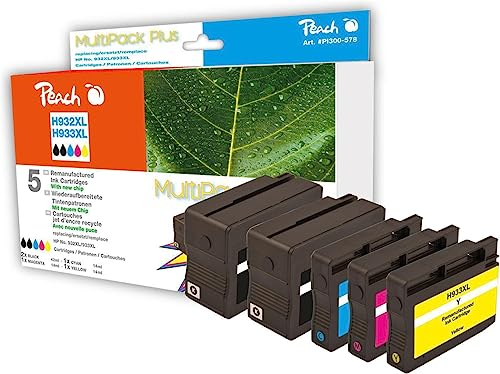 Peach H932/933 Spar Pack Plus Druckerpatronen XL (2xBK, C, M, Y) ersetzt HP No. 932XL*2, No. 933XL, C2P42A für z.B. HP OfficeJet 6600, HP OfficeJet 6700 Premium, HP OfficeJet 7610 wide format