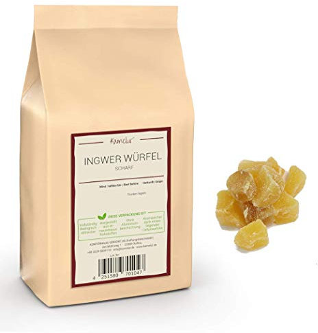 Kamelur 1kg Ingwer kandiert scharf - kandierte Ginger Würfel in bester Qualität – kandierter Ingwer ungeschwefelt