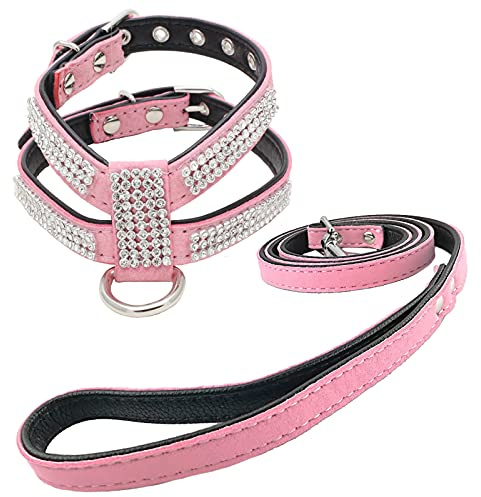 Newtensina Mode Hunde Geschirr mit Diamantes und Leinen Nettes Mädchen Bling Kleines Geschirr mit Leine für Hunde