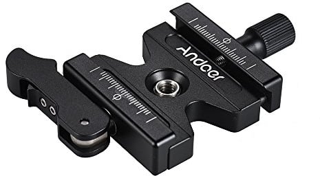 Andoer CL-50LS Schnellspanner Quick Release Plate mit Einstellbarem Hebel Knopf 1/4&3/8 Schraubenloch Stativplatte für Arca Swiss Standard Schnellwechselplatte Kugelkopf Stativ