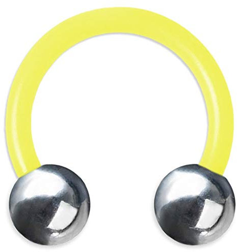 viva-adorno 2 x 12 x 6mm Hufeisen Piercing PTFE Kunststoff Edelstahl Kugeln Brustpiercing Septumpiercing Z439, gelb