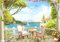 wandmotiv24 Fototapete Balkon Villa See, S 200 x 140cm - 4 Teile, Fototapeten, Wandbild, Motivtapeten, Vlies-Tapeten, Mediterran, Mittelmeer, Fresko M1071