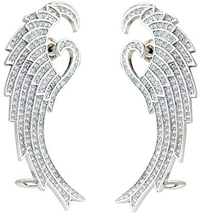 Onefeart Weißes Gold überzogen Ohrstecker für Frauen Mädchen Runden Cubic Zirconia Übertrieben Stil Dual-use Design Flügel Ohrringe 20.5x46MM Weißes Gold