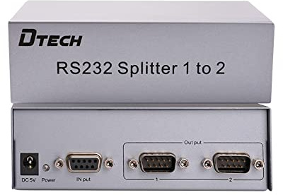 DTECH 2-Port RS232 Serial Splitter Box COM Port Expander 1x2 mit Netzteil zum Teilen von PCs und zum Erfassen von Daten