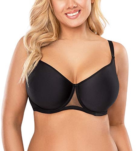 VIVISENCE Bügel BH Damen Glatte Seamless Schalen Gepolsterter Büstenhalter Mit Bügel Klassische BHS Große Brüste Starker Halt, Passt Sich, Schwarz,80E