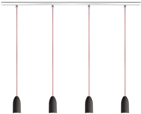 Buchenbusch urban design Deckenleuchte 4 flammig dark edition, Hängeleuchte Esstisch aus Beton mit Textilkabel Rot, Lampe Schlafzimmer hängend dimmbar