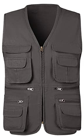 KTWOLEN Men's Fishing Waistcoats Multi Pocket Outdoor Vest Safari Hunting Hiking Vest Jacket Breathable Photography Top, Charcoal, M