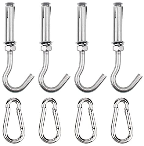 Kit di fissaggio a vela per parasole resistente, 4 confezioni di ganci di espansione e ganci a moschettone, in acciaio inossidabile 304 accessori per il montaggio della tenda da sole