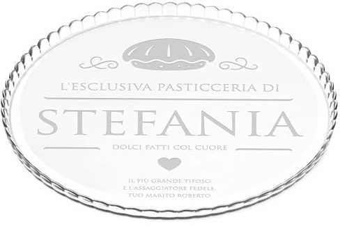 Maverton Portatorta in Vetro Trasparente, Incisione Laser Personalizzata | Piatto Tondo Porta Dolce con la Tua Dedica Incisa, Sottotorta da ca. 32,5cm, regalo donna, Pasticceria
