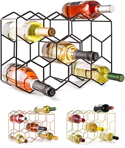 Gusto Nostro Portabottiglie da Tavolo - Portabottiglie in Metallo Nero da 14 Bottiglie – Porta Bottiglie Moderno a 3 Ripiani per Mobili e Dispensa, Porta Vini Freestanding - Senza Assemblaggio