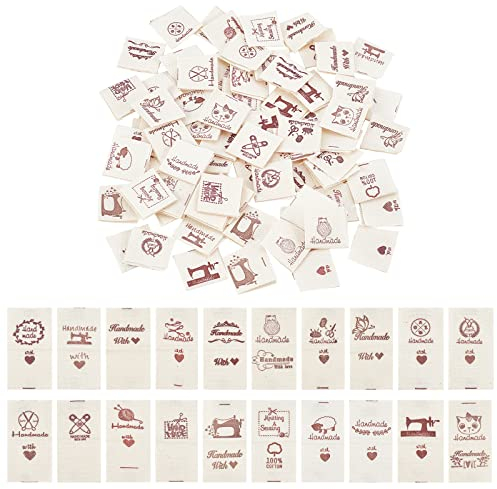 NBEADS 200 Stück Kleider größen etiketten, 20 Styles Baumwoll-Nähetiketten Mit Mustern Gestickte Etikettengrößen Etiketten Tags Für DIY Textilstricken Nähen Und Bekleidungsdekoration, Khaki