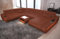 Sofa Dreams Wohnlandschaft Concept XXL U Form Ledersofa - mit LED & USB, ergonomische Rückenlehnen, Recamiere (Ottomane rechts, Hellbraun)