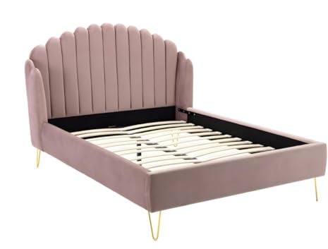 Vente-unique-Polsterbett - 160 x 200 cm - wellenförmiges Kopfteil - Samt - Altrosa - SAGALI