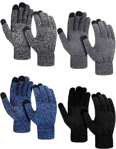 4 Paar Winter Warme Strickhandschuhe Thermo Strick Touchscreen Handschuhe Vollfinger Fäustlinge für Damen Herren