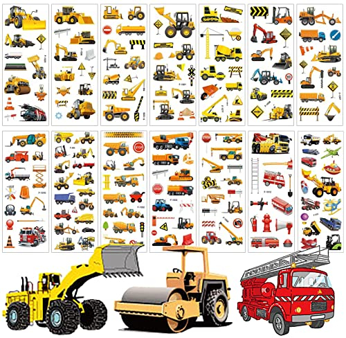 3D Aufkleber Kinder,14 Blätter Auto Bagger Sticker für kinder & Kleinkinder, Geschwolle 3D Fahrzeug Traktor Stickers Set für Kinder Belohnungssticker Party Kindergeburtstag Gastgeschenke Mitgebsel
