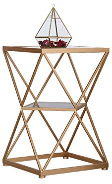Couchtisch aus goldenem Glas, quadratischer Ecktisch, robuster, rostfreier Beistelltisch, hoher Telefontisch für Wohnzimmer, Büro (Größe: 40 * 40 * 60 cm, Farbe: Gold)