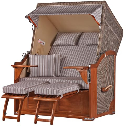 bene living Strandkorb-Set Schaalsee 2-Sitzer Mahagoni - PE grau - Modell 501 - Liftersystem