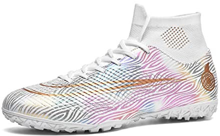 WEJIESS Fußball Stiefel Herren Spike Fußball Schuhe Professionelle Spikes Fußballspiel Schuhe Jungen Fußball Schuhe Schnürschuhe Ausbildung Turnschuhe, Weiß 5-R, 47 EU