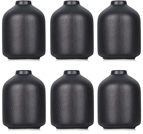 Mattschwarze Knospenvasen aus Keramik, 6er-Set – kleine Schwarze Vasen für modernes Bauernhaus, Boho-Dekor – Schwarze Blumenvase, ideal für Pampasgras – Party-, Büro- und Hochzeitsdekoration