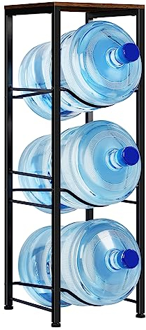 MOOACE 5 Gallon Water Jug Holder, 3 Tier Water Bottle Holder with Storage Shelf, Heavy Duty Water Dispenser Rack Stand Shelf Organizer for Kitchen Office Living, Brown