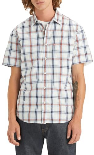 Levi's Men's Shortsleeve Sunset 1-Pocket Standard Shirt, Micah Plaid Niagara Mist, L