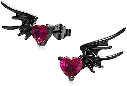 Engel und Teufel Stecker Ohrringe 925 Sterling Silber Dämonen und Engelsflügeln mit Kristallen Schwarze Flügel Ohrringe Schmuck Geschenk für Frauen Mädchen Geburtstag