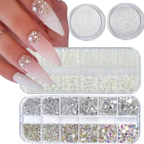 4 Boxen Strasssteine für Nägel Glitzersteine Flatback Perlen Nail Art Charms mit Kristallen zubehör Bedazzler kit für Nagelkunst Nagel-Edelsteinen für Frauen gesicht Dekorationen basteln Design