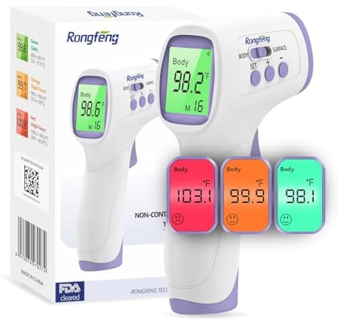 No-Touch Forehead Thermometer for Adults and Kids, Digital Thermometers with Fever Alarm, 3 Backlit and 32 Memories Fast Accurate Results, Easy for All Ages, Basal Thermometer