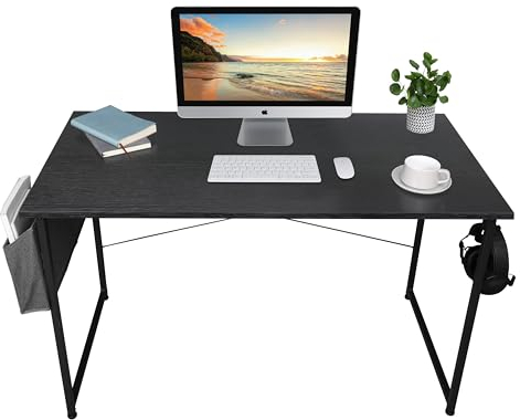 Schreibtisch, Computertisch mit Kopfhörer Halter und Aufbewahrungstasche, Stabil Arbeitstisch, Industrie-Design, PC Tisch, Kleiner Bürotisch Officetisch für Home, Office (Schwarz, 120 x 60 x 75 cm)