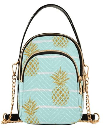 MCHIVER Ananas-Umhängetasche für Damen, Handy-Geldbörse, Geldbörse mit abnehmbarer Kette, Schultertasche, Handtasche für Reisen, Arbeit, Telefon, Reisepass, Ananas