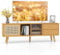 KOMFOTTEU TV-Schrank aus Bambus bis 65 Zoll, Fernsehtisch mit 2 Schubladen und 4 Fächern, Fernsehschrank mit Türen aus Rattan und Glas, 140 x 31 x 45,5 cm