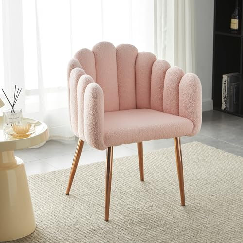 Homcasa Pink Armchair Upholstered Furry Living Room Chairs Dressing Chair with Armrests Metal Legs,Modern Tub Chairs for Lounge (1 Chair)