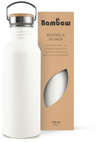 Bambaw Gourde Inox 750 ml, Gourde Sport Blanche, Bouteille d’Eau Non-Isotherme, Gourde sans BPA, Gourde Acier, Gourde Réutilisable – Blanc Polaire
