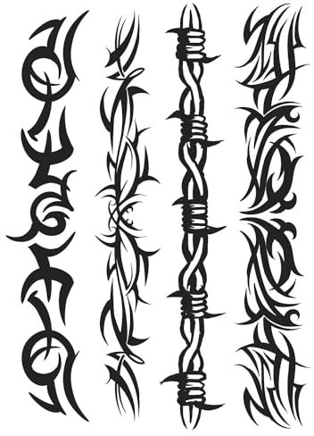 x3 Grand Tatouage Ephémère bracelet tribal bras - 1 lot de 3 Feuilles de tatouages temporaires | Noir | Homme, Femme - TATTOO YOUR STYLE