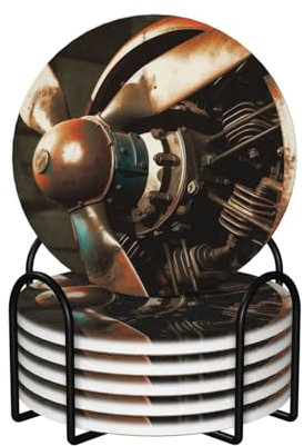 Getränkeuntersetzer mit Halter, Keramik-Getränkeuntersetzer für Arten von Tassen, Vintage-Flugzeug-Propeller-Untersetzer für Getränke, Tischschutz, saugfähige Tassen-Untersetzer für Couchtisch,