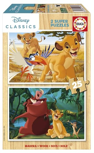 Educa - El Rey León | Set de 2 Puzzles Infantiles de Madera con 25 Piezas Cada uno. Medidas: 26 x 18 cm. Recomendados a Partir de 4 años (19960)